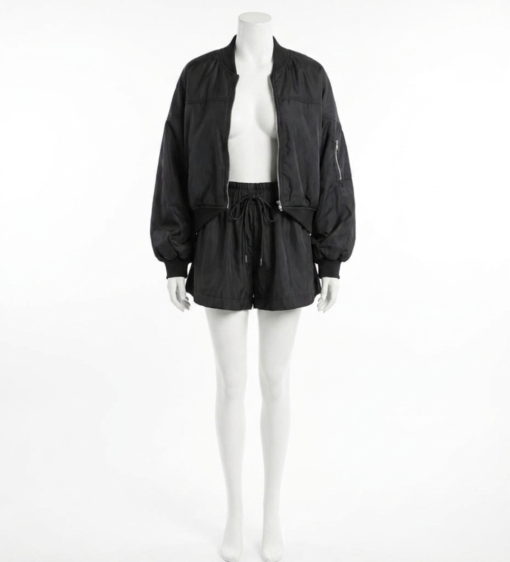 NEW MABLE jaci bomber jacket and short set in black